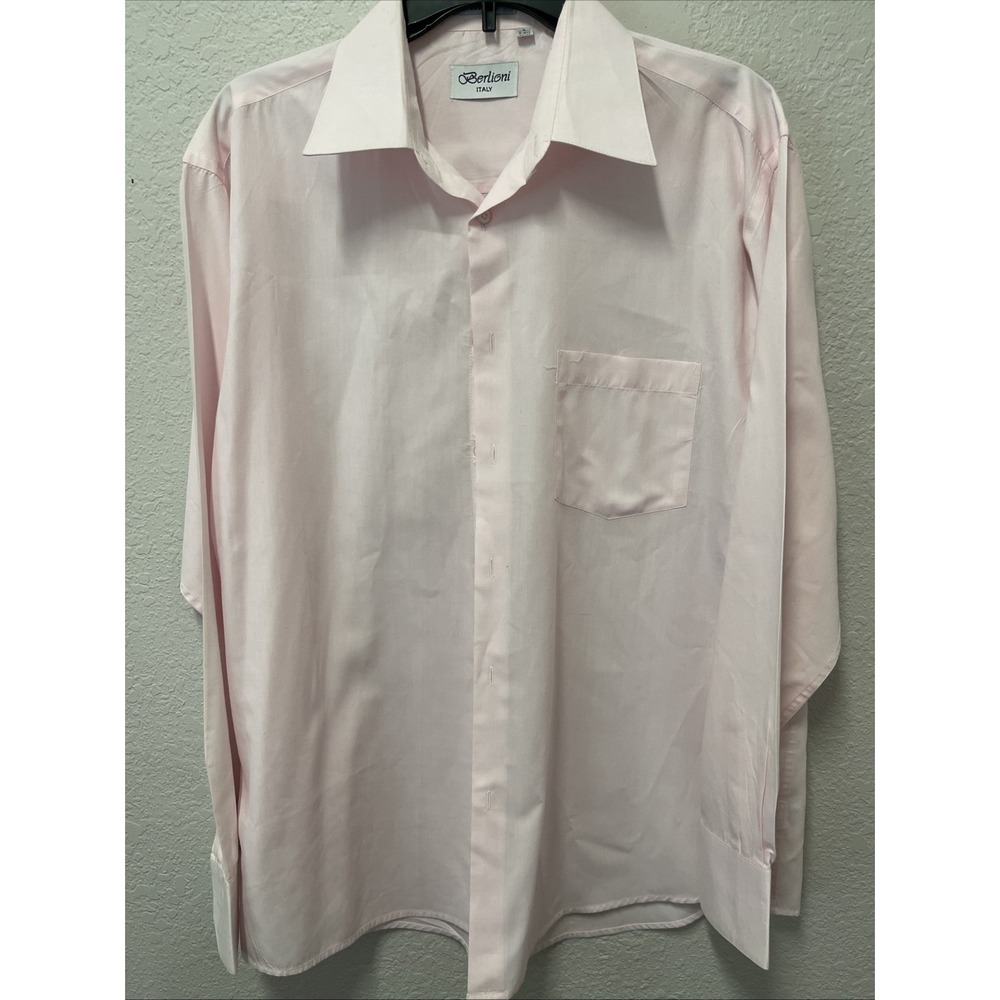 Berlioni Italy Men's Collard Pink Long Sleeve Shirt Size L (16-16 1/2, 34/35)